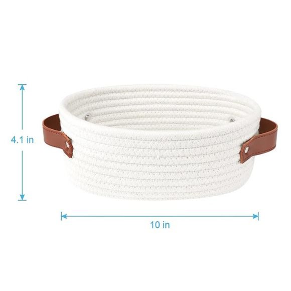 Small Woven Basket, Mini Cotton Rope Storage Basket, Tiny White Basket, Shelf - Picture 3 of 6